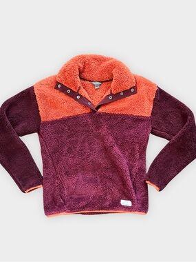 Eddie Bauer Colorblock Sherpa Fleece Pullover Burgundy Orange XS